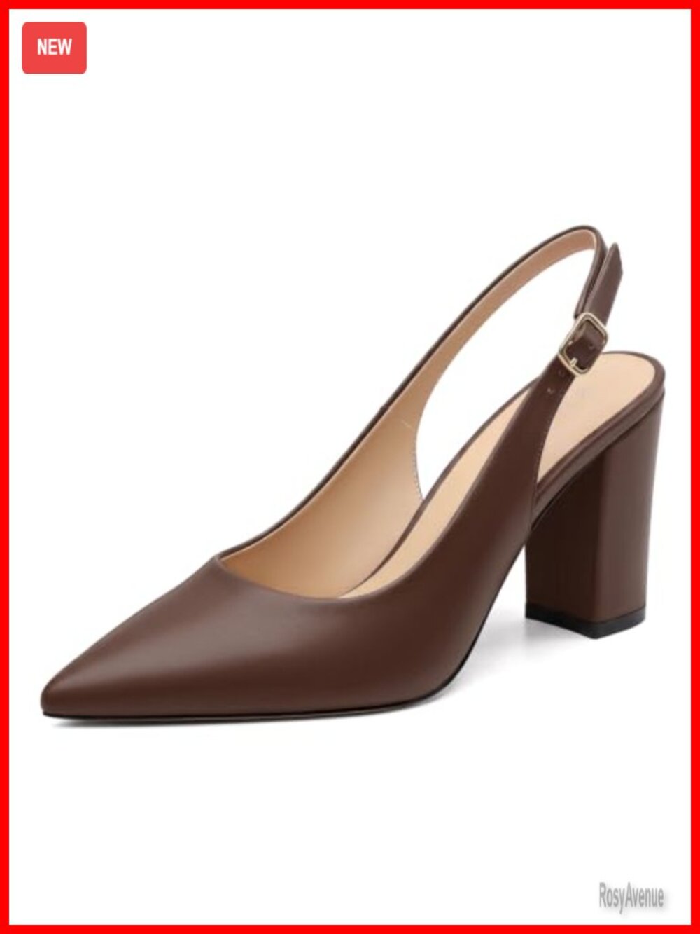 Slingback Heels Chunky Block Pumps Faux Leather Pointed Toe